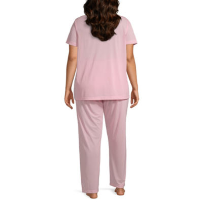 Lissome Womens V-Neck Short Sleeve 2-pc. Plus Pajama Sets