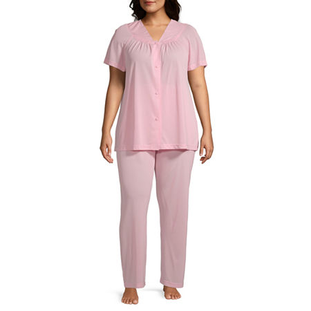  Lissome Womens Plus V-Neck Short Sleeve 2-pc. Pant Pajama Set