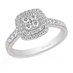 Enchanted Disney Fine Jewelry Womens 5/8 CT. T.W. Genuine White Diamond 10K Rose Gold Cushion Beauty and the Beast Side Stone Halo Engagement Ring