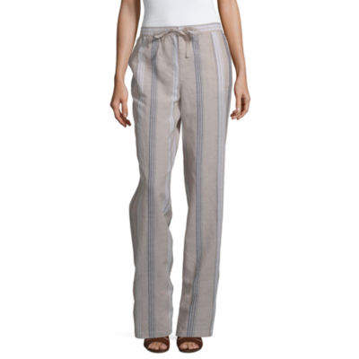 Liz Claiborne Linen Womens Mid Rise Wide Leg Drawstring Pants