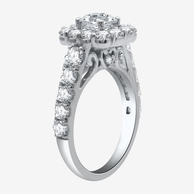 (H-I / I1) Womens 4 CT. T.W. Lab Grown White Diamond 10K White Gold Cushion Side Stone Halo Bridal Set