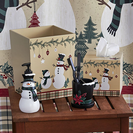 Saturday Knight Rustic Plaid Snowman Waste Basket, One Size, Beige