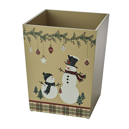 Saturday Knight Rustic Plaid Snowman Waste Basket, One Size, Beige