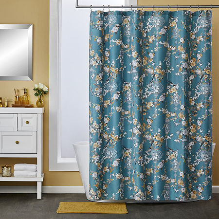 Saturday Knight Floral Lanterns Shower Curtain, One Size, Blue