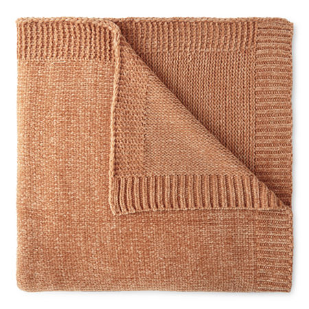 Liz Claiborne Luxe Chenille Throw, One Size, Orange