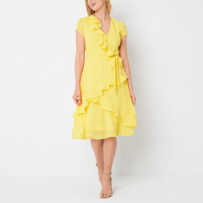 Danny & Nicole Short Sleeve Fit + Flare Dress, Color: Sunflower - JCPenney