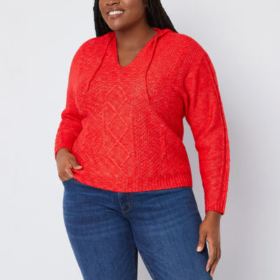 St. John's Bay Plus Womens Hooded Long Sleeve Pullover Sweater - JCPenney