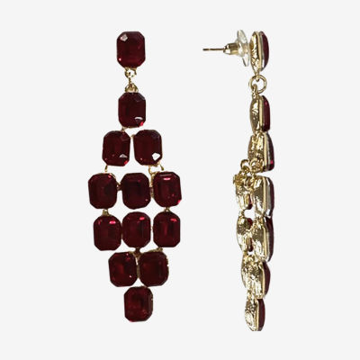 Bijoux Bar Gold Tone Womens Red Chandelier Earrings
