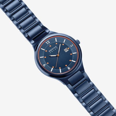 Bering Mens Blue Stainless Steel Bracelet Watch 14442-797