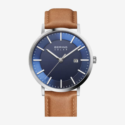 Bering Mens Brown Leather Strap Watch 15439