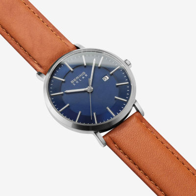 Bering Mens Brown Leather Strap Watch 15439