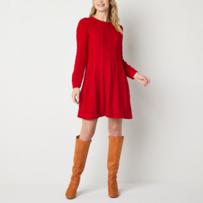 Jessica Howard Long Sleeve Cable Knit Sweater Dress