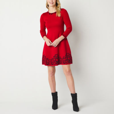 Jessica Howard Womens 3/4 Sleeve Sweater Dress