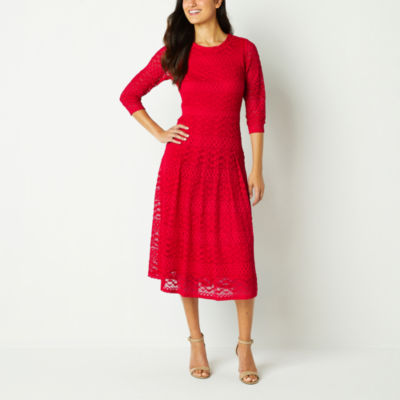 Perceptions 3/4 Sleeve Lace Midi Fit + Flare Dress