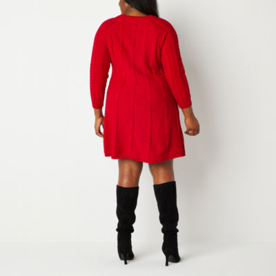 Jessica Howard Plus 3/4 Sleeve Cable Knit Sweater Dress