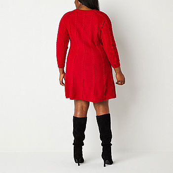 Jessica Howard 3/4 Sleeve Cable Knit Sweater Dress