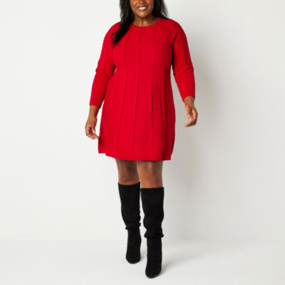 Jessica Howard Plus 3/4 Sleeve Cable Knit Sweater Dress