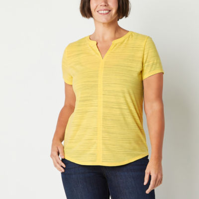 Liz Claiborne Womens Split Crew Neck Short Sleeve T-Shirt