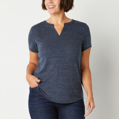 Liz Claiborne Womens Split Crew Neck Short Sleeve T-Shirt