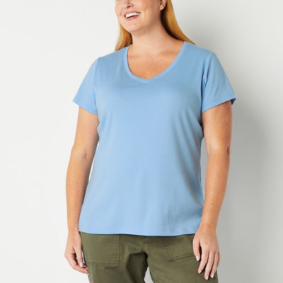 St. John's Bay Womens Plus V Neck Short Sleeve T-Shirt