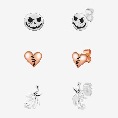Disney Classics Jack Skellington Womens 14k Rose Gold Over Brass Nightmare Before Christmas 3 Pair Earring Set