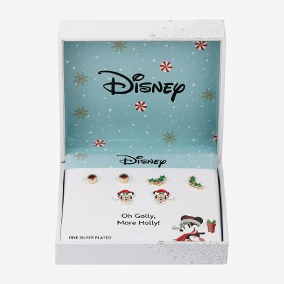 Disney Classics Santa Claus & Holly 3 Pair Cubic Zirconia Mickey Mouse Earring Set