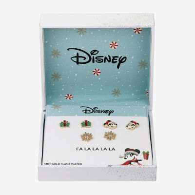 Disney Classics Santa Claus 3 Pair Cubic Zirconia Snowflake Mickey Mouse Earring Set