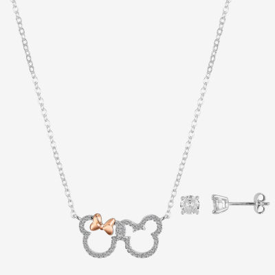 Disney Classics 2-pc. Cubic Zirconia 14k Rose Gold Over Brass Pure Silver Over Brass Mickey Mouse Minnie Mouse Jewelry Set