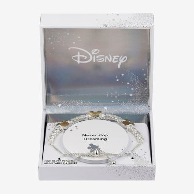 Disney Classics Cubic Zirconia 14K Gold Over Brass Pure Silver Over Brass Box Mickey Mouse Bolo Bracelet