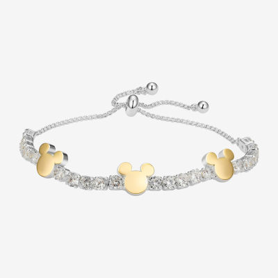 Disney Classics Cubic Zirconia 14K Gold Over Brass Pure Silver Over Brass Box Mickey Mouse Bolo Bracelet