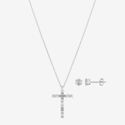 Gratitude & Grace Faith Cubic Zirconia Pure Silver Over Brass Cross Jewelry Set