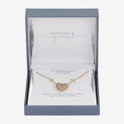 Gratitude & Grace Love Cubic Zirconia 14K Gold Over Brass 16 Inch Cable Heart Pendant Necklace