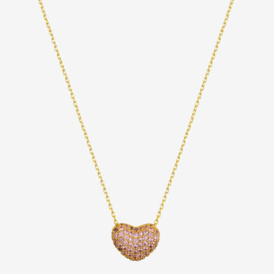 Gratitude & Grace Love Cubic Zirconia 14K Gold Over Brass 16 Inch Cable Heart Pendant Necklace