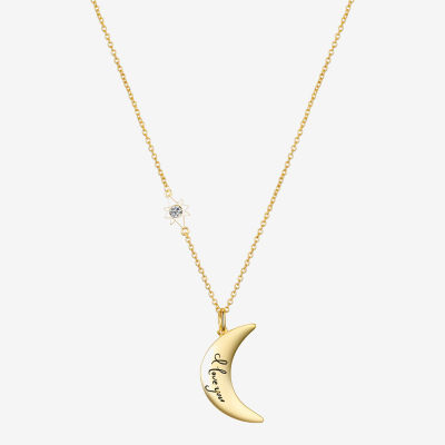 Gratitude & Grace Love Cubic Zirconia 14K Gold Over Brass 16 Inch Cable Moon Pendant Necklace