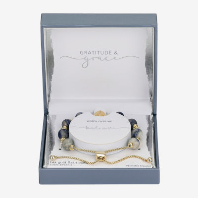 Gratitude & Grace Believe Virgin Mary Sodalite 14K Gold Over Brass 8 1/2 Inch Box Bolo Bracelet