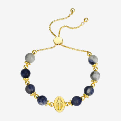 Gratitude & Grace Believe Virgin Mary Sodalite 14K Gold Over Brass 8 1/2 Inch Box Bolo Bracelet