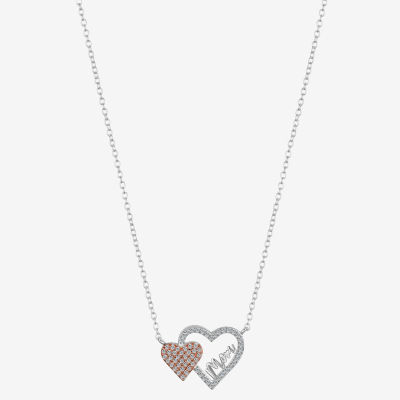 Footnotes Mom Cubic Zirconia 14K Gold Over Silver Sterling Silver 16 Inch Cable Heart Pendant Necklace