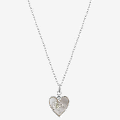 Footnotes Mom Womens White Mother Of Pearl Sterling Silver Heart 16 Inch Pendant Necklace