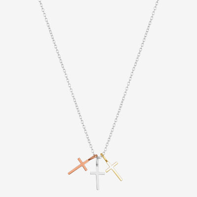 Footnotes Faith 14K Gold Over Silver 14K Rose Gold Over Silver 16 Inch Cable Cross Pendant Necklace