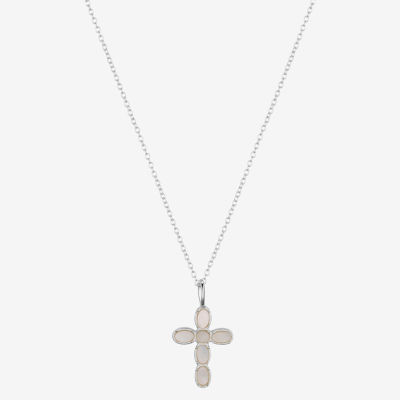 Footnotes Hope Womens White Mother Of Pearl Sterling Silver Cross Pendant Necklaces