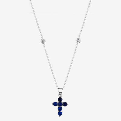 Footnotes Believe Womens Blue Cubic Zirconia Sterling Silver Cross 16 Inch Pendant Necklace
