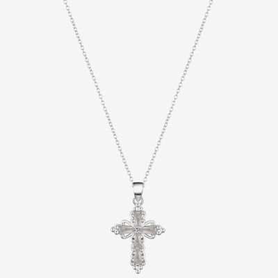 Footnotes Faith Womens Cubic Zirconia Sterling Silver Cross 16 Inch Pendant Necklace