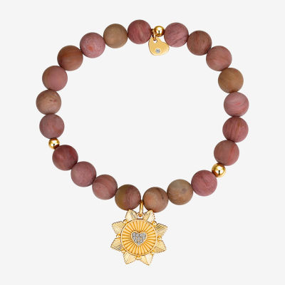 Footnotes Love Womens Cubic Zirconia 14K Gold Over Brass Heart Stretch Bracelet