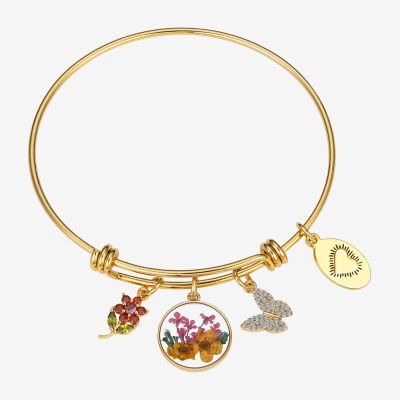 Footnotes Hope Pressed Flowers Womens Purple Cubic Zirconia 14K Gold Over Brass Pure Silver Over Brass Butterfly Bangle Bracelet