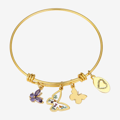 Footnotes Dream Pressed Flowers Womens Purple Cubic Zirconia 14K Gold Over Brass Pure Silver Over Brass Butterfly Bangle Bracelet