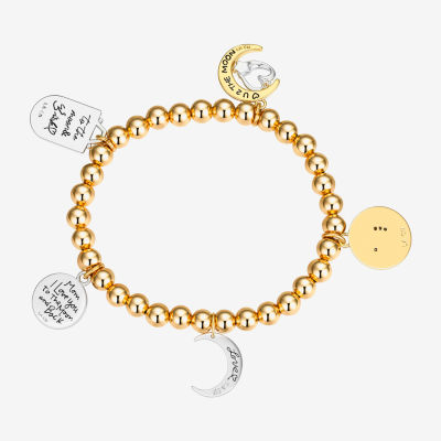 Footnotes Love Cubic Zirconia 14K Gold Over Brass Pure Silver Over Brass Bead Moon Star Stretch Bracelet