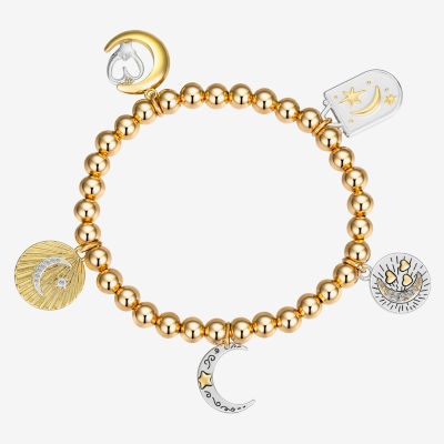 Footnotes Love Womens Cubic Zirconia 14K Gold Over Brass Pure Silver Over Brass Moon Star Stretch Bracelet