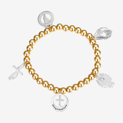 Footnotes Faith Cubic Zirconia 14k Rose Gold Over Brass Pure Silver Over Brass Bead Angel Cross Wing Stretch Bracelet