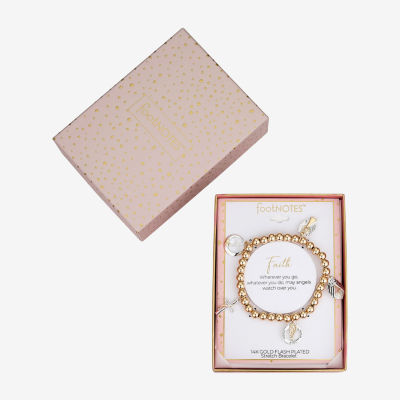 Footnotes Faith Womens Cubic Zirconia 14k Rose Gold Over Brass Pure Silver Over Brass Angel Cross Wing Stretch Bracelet