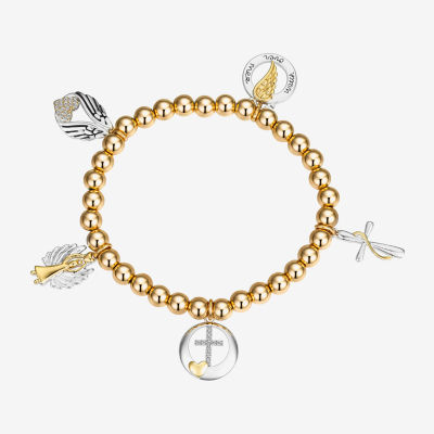 Footnotes Faith Cubic Zirconia 14k Rose Gold Over Brass Pure Silver Over Brass Bead Angel Cross Wing Stretch Bracelet